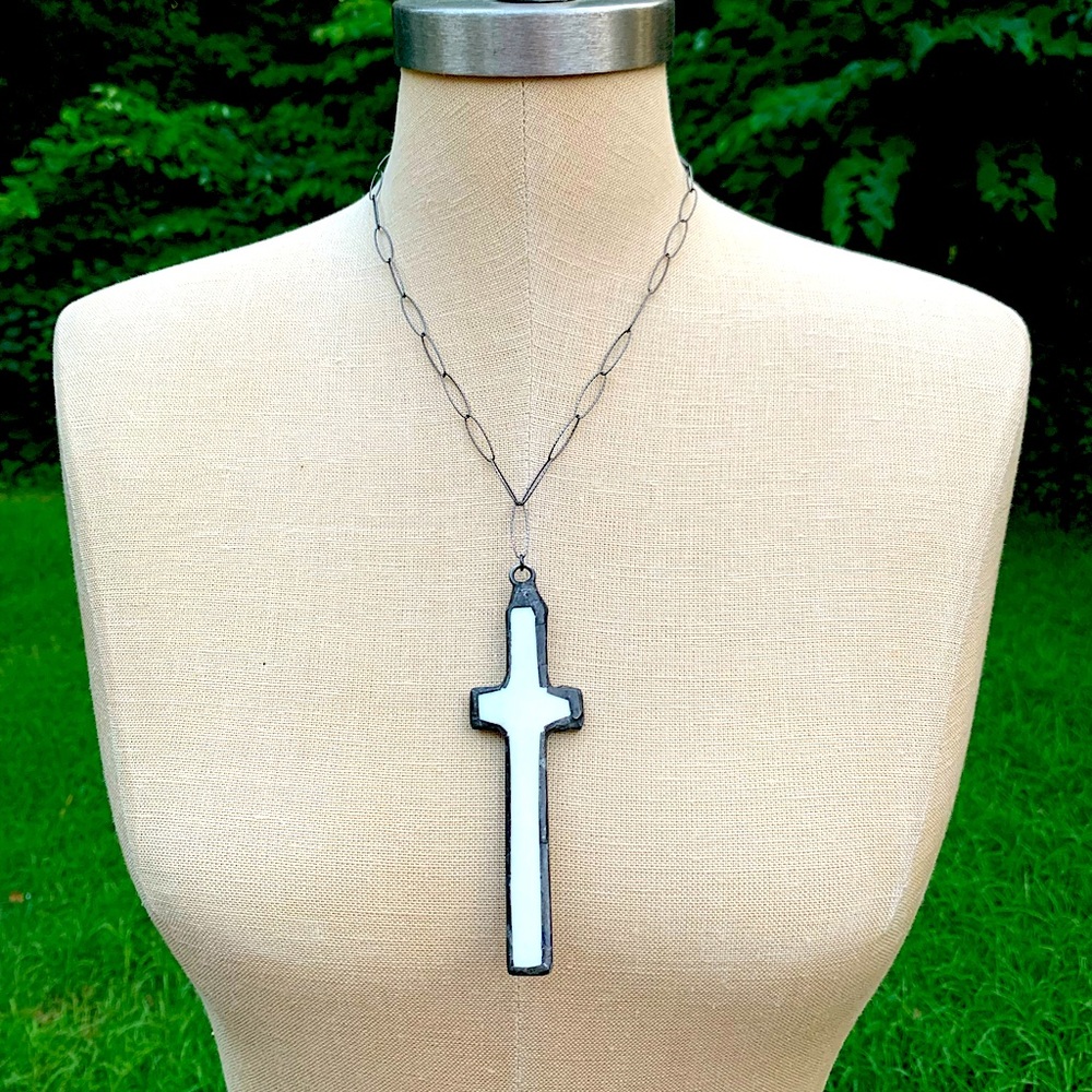 Bone/Horn Cross & Sterling Necklace